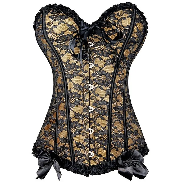 Women's Plus Size Corsets Halloween Country Bavarian Overbust Corset Tummy Control Push Up Jacquard Lace Stripe Waves Hook & Eye Lace Up Nylon Others Christmas Wedding Party Birthday Party