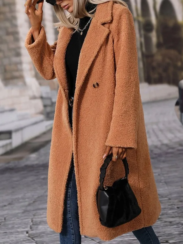 Shawl Collar Casual Fluff/Granular Fleece Fabric Teddy Jacket