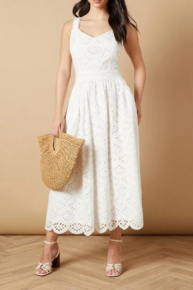 Casual Style Embroidered Broderie Dress