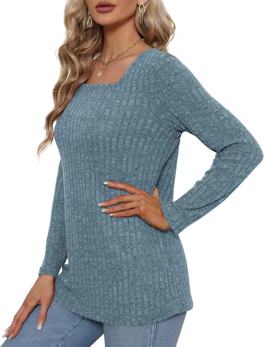 OFEEFAN Long Sleeve Shirts for Women Lightweight Crew Neck Casual Tunic Tops