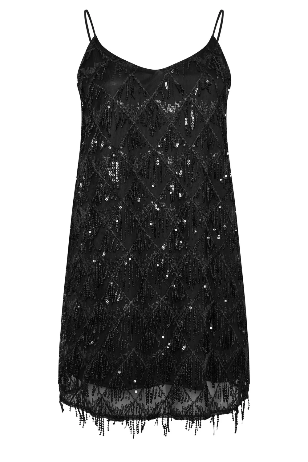 YOURS LONDON Curve Black Sequin Tassel Slip Dress