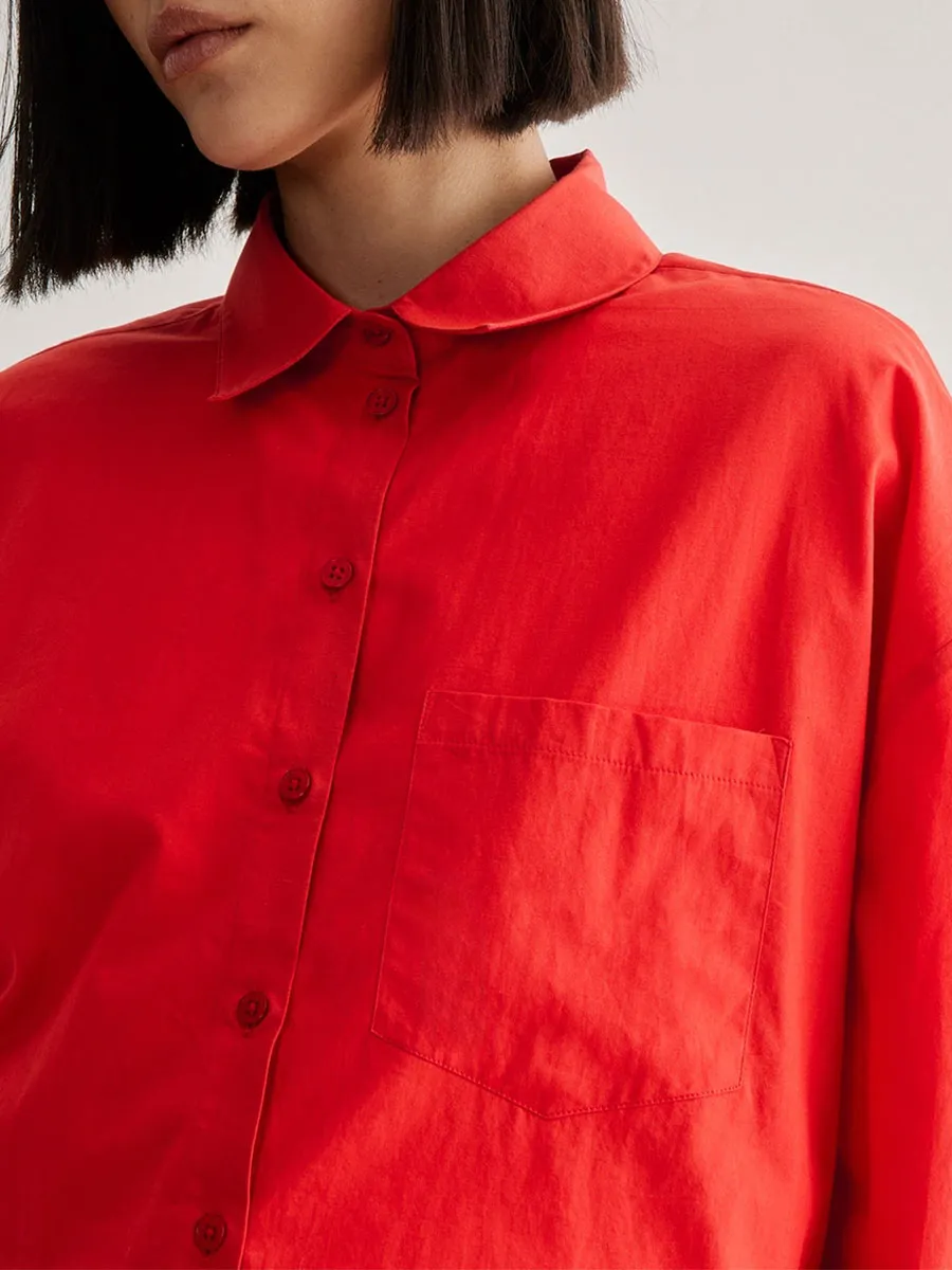 Women'S Stylish Red Oversized Collared Shirt