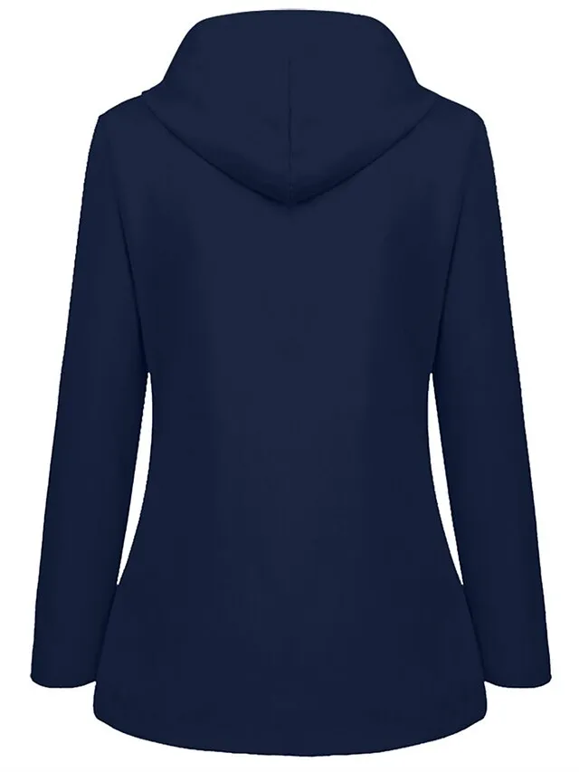 Women's Winter Coat Hoodie Jacket Windproof Warm Street Sport Daily Wear Vacation Button Pocket Drawstring with Pockets Single Breasted Hoodie Fashion Daily Plush Street Style Solid Color Regular Fit