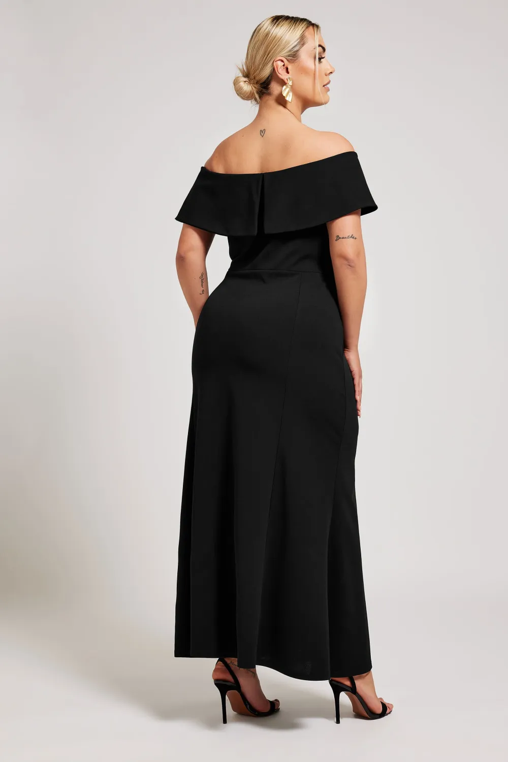 YOURS LONDON Curve Black Ruffle Bardot Maxi Dress