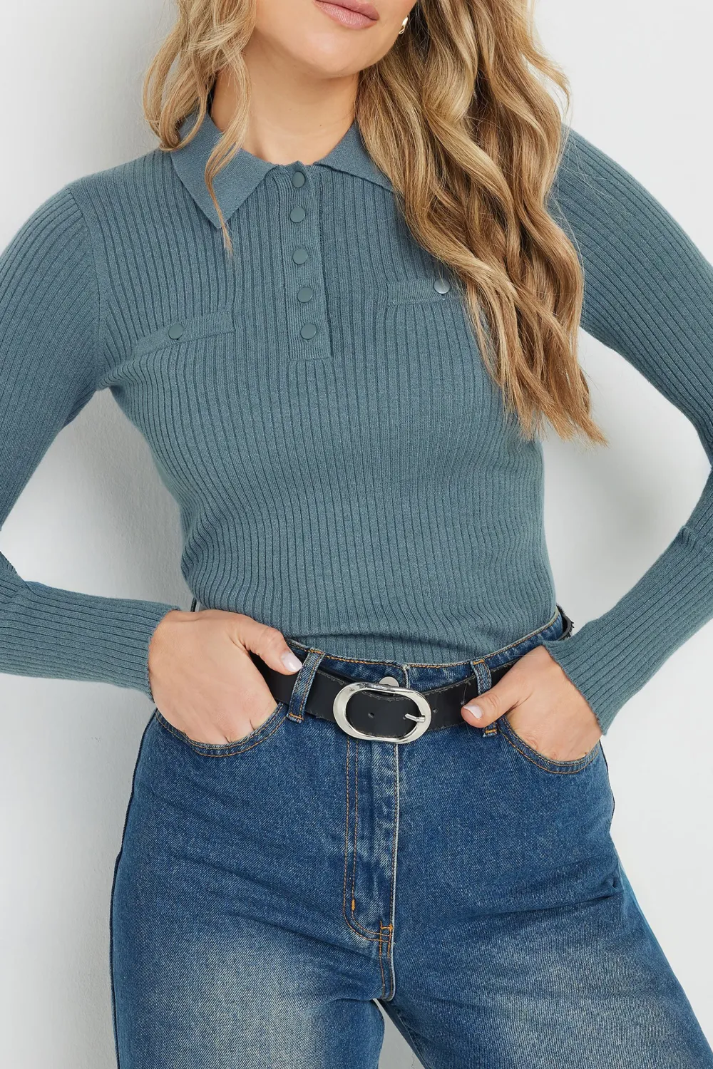 Polo Collar Ribbed Sweater