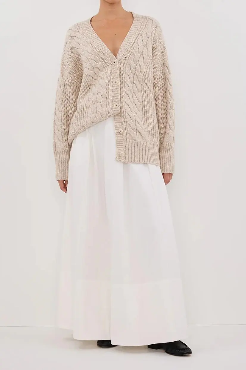 CHALK CABLE KNIT CARDIGAN
