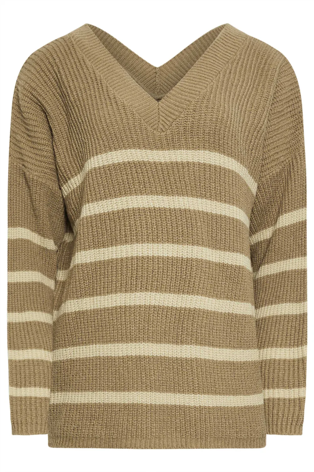 LTS Tall Brown V-Neck Stripe Jumper
