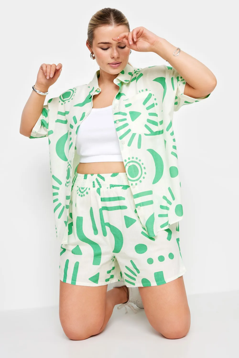 YOURS Curve White Abstract Print Shorts