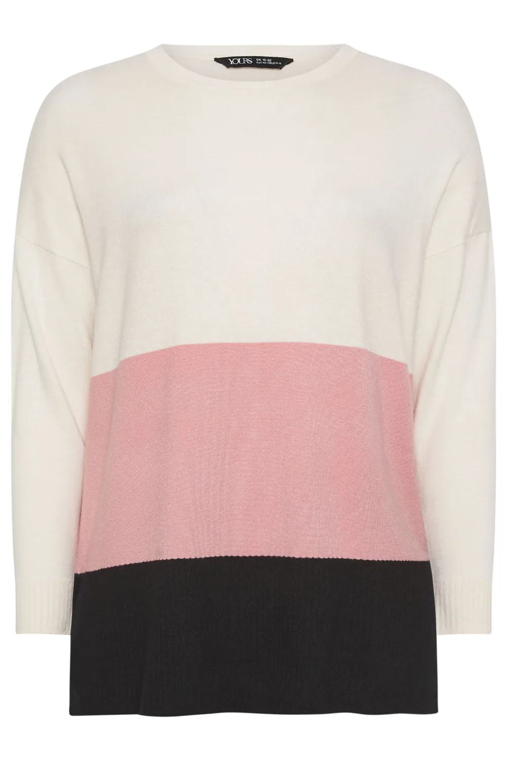 YOURS Curve White & Pink Colourblock Jumper