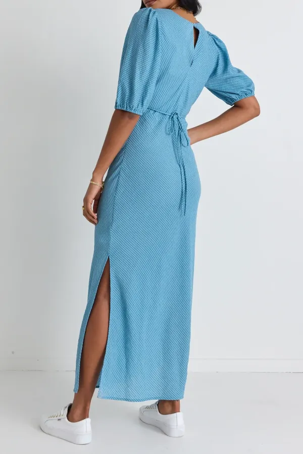 V-neck Short Sleeve Midi Dress