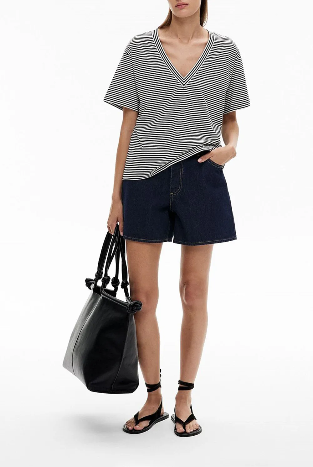 V-Neck Black Striped T-Shirt