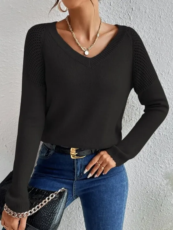 Raglan Sleeve Pointelle Knit Sweater