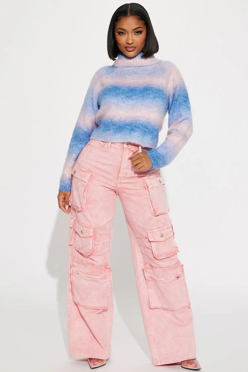 Cozy Feelin' Turtleneck Sweater - Blue/combo