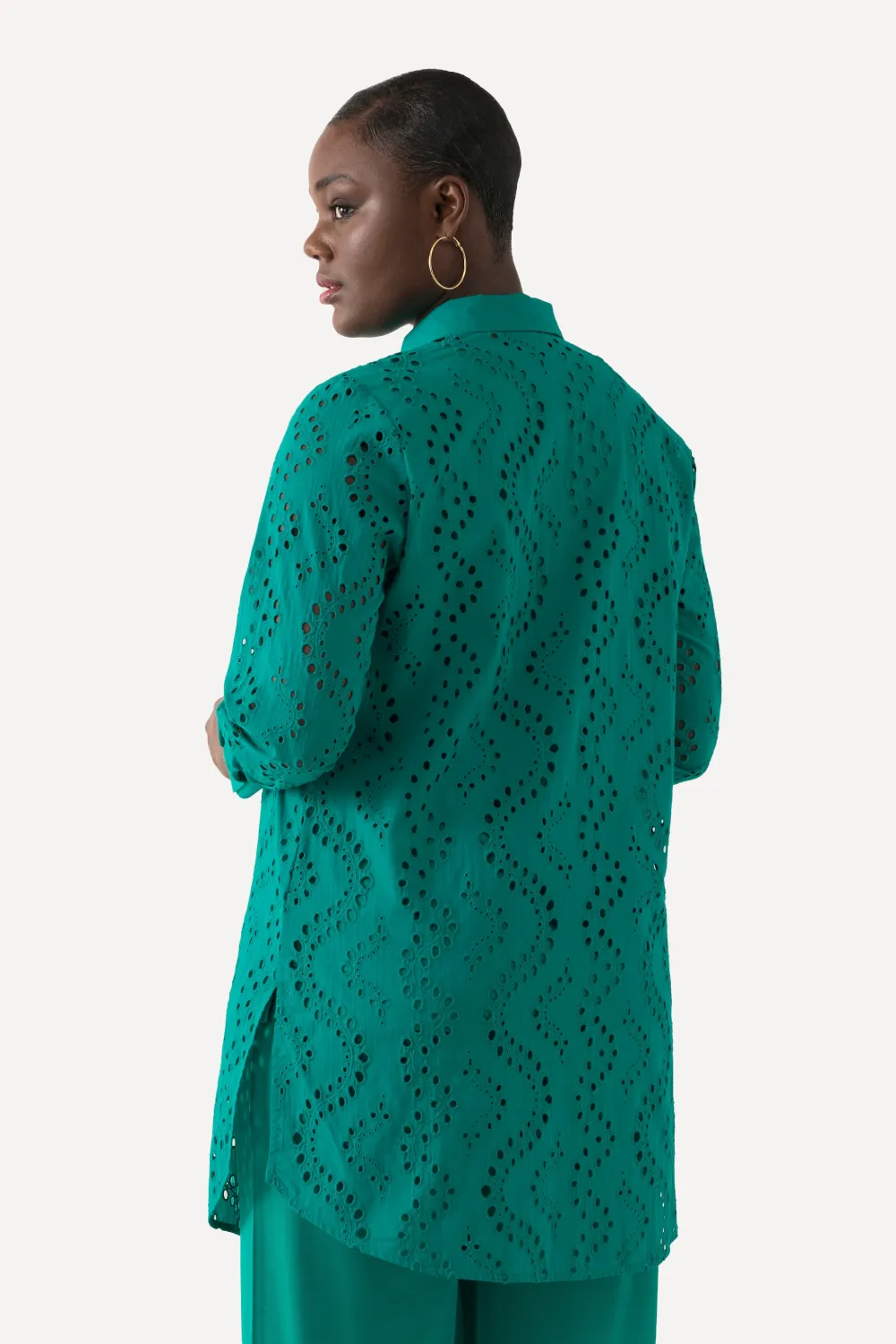 Longbluse, Lochstickerei, Hemdkragen, Langarm