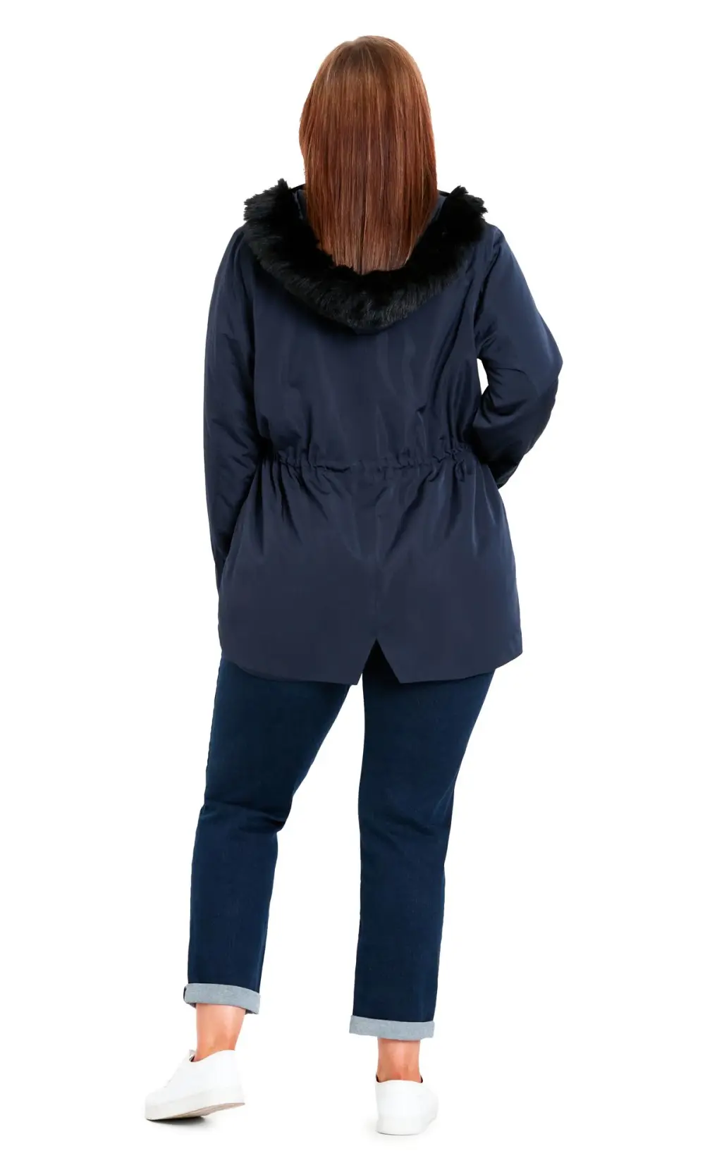 Evans Navy Blue Faux Fur Hooded Parka Coat