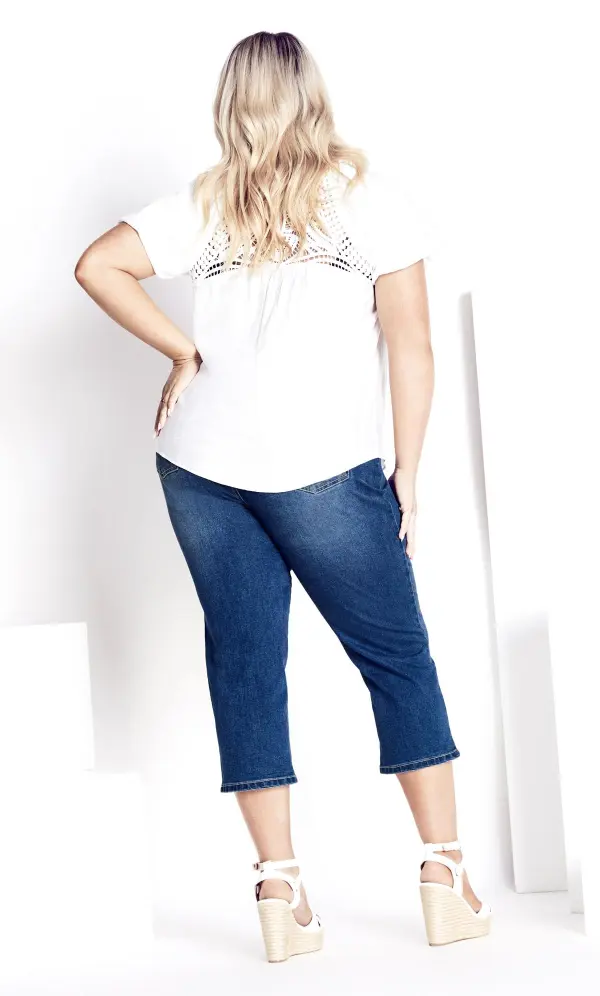 Evans Blue Mid Wash Denim Slit Denim Capri