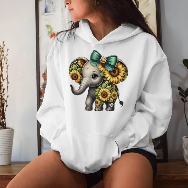 Flower Elephant Sunflower Flower Bow Graphic Girls Women Hoodie