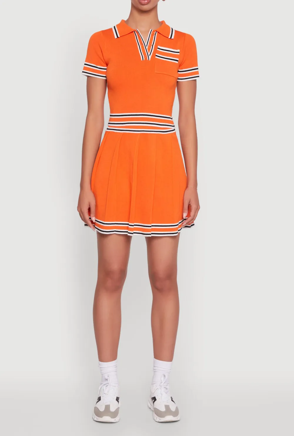 Striped Sports Style Pleated Skirt