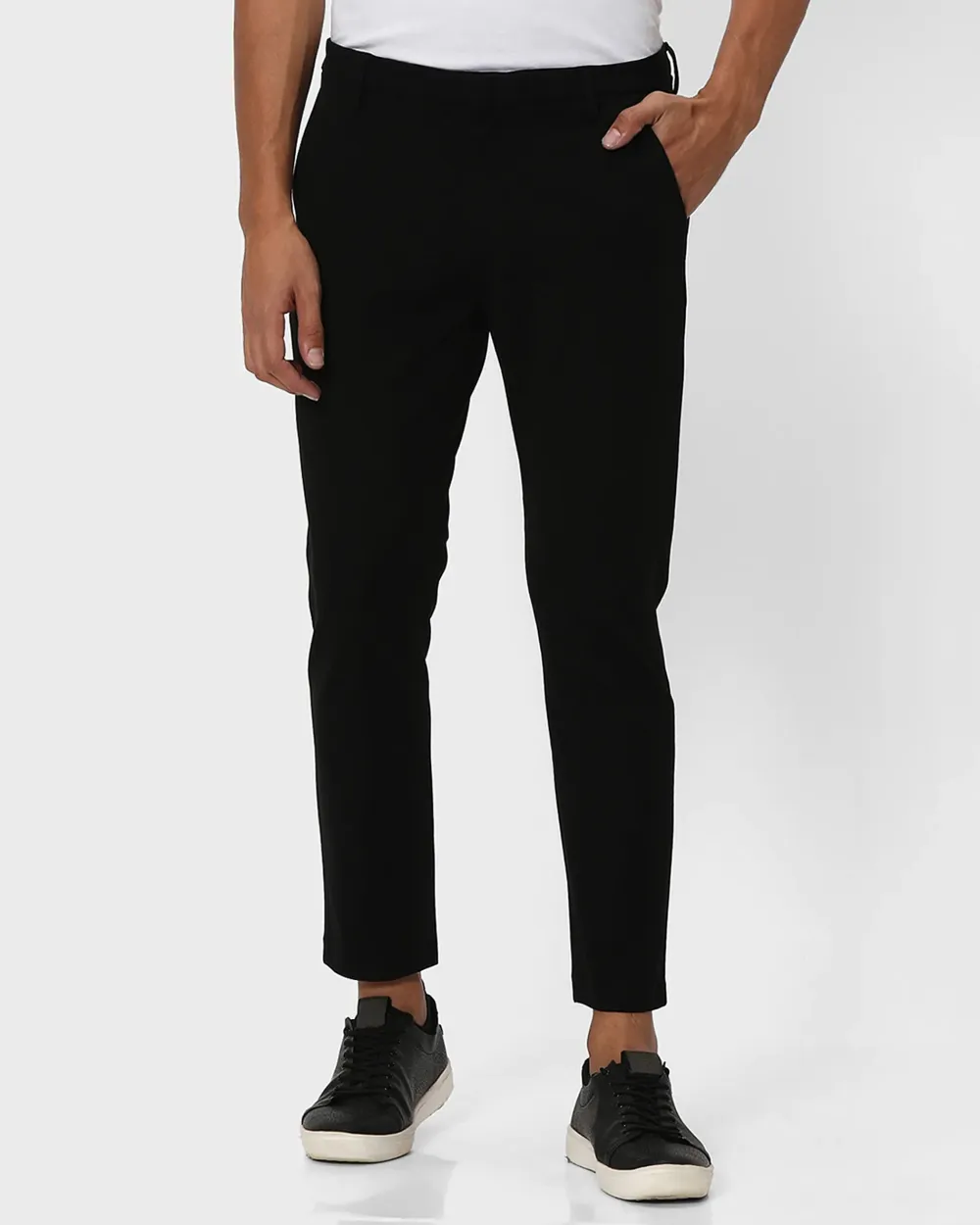 Classic Versatile Soft Slim-Fit Straight-Leg Black Trousers