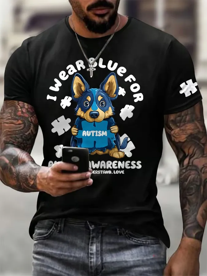 Men'S T-Shirt Men'S Vintage I Wear A Casual Crewneck T-Shirt Printed For Autism In April