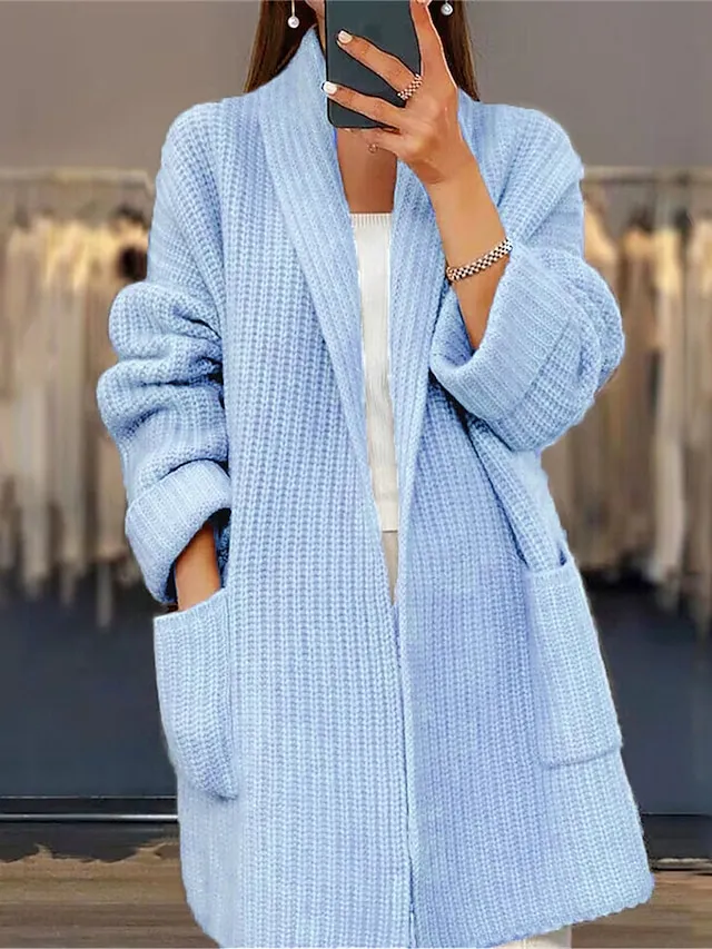 Women's Cardigan Ribbed Knit Sweater Autumn and Winter Long Daily Out Weekend Fashion Casual Soft