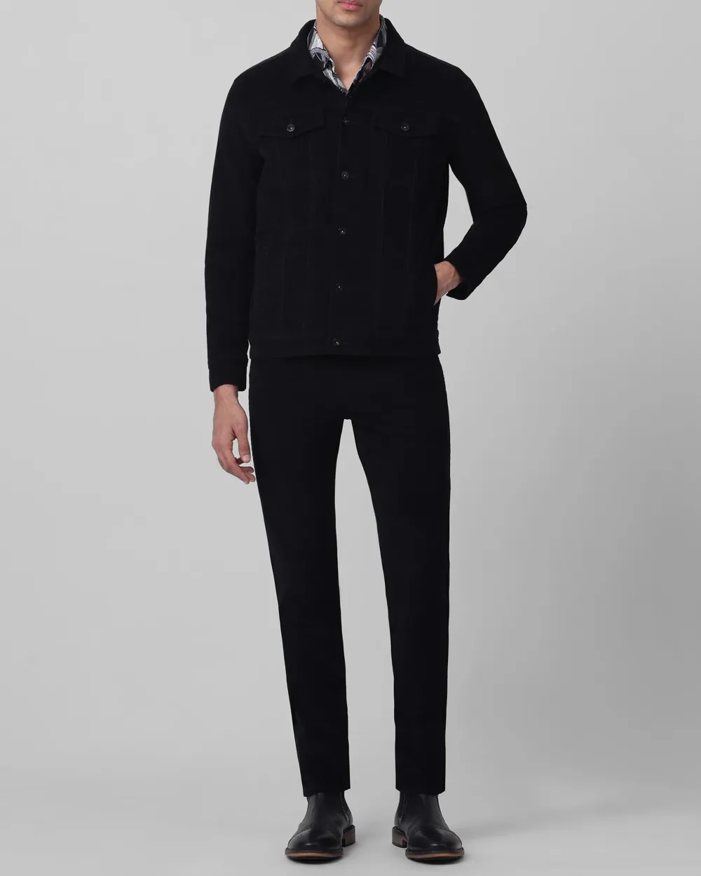 Versatile Comfortable Slim-Fit Navy Corduroy Jacket