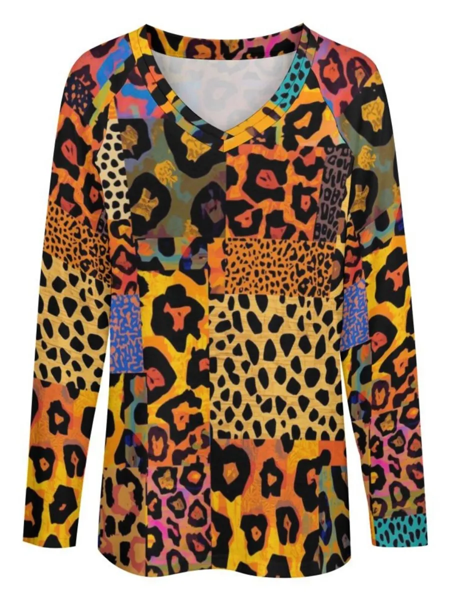 Patchwork Leopard V-Neck Top