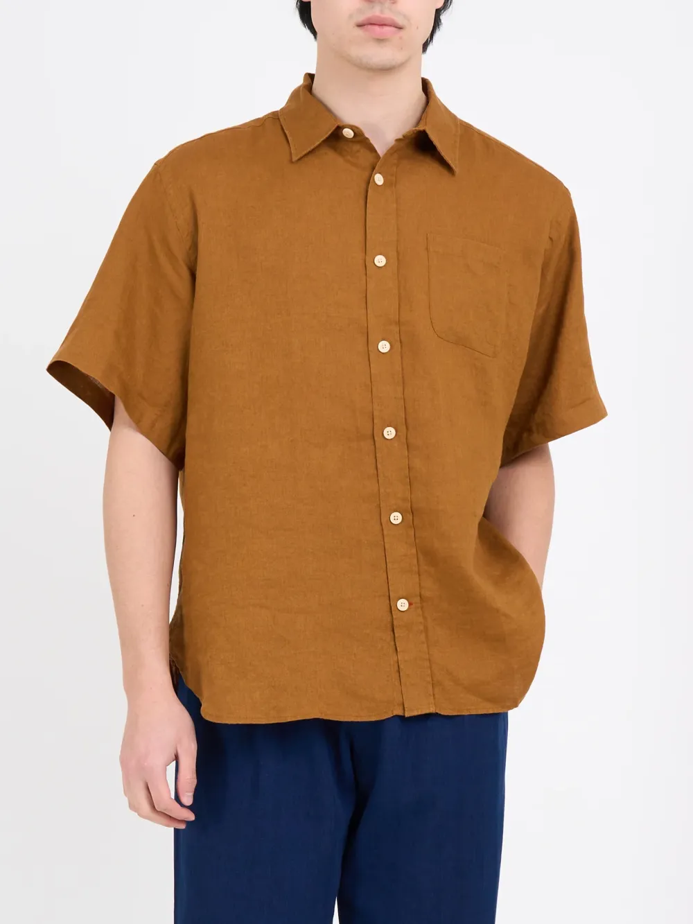 Orange Oversized Linen Short-Sleeve Shirt