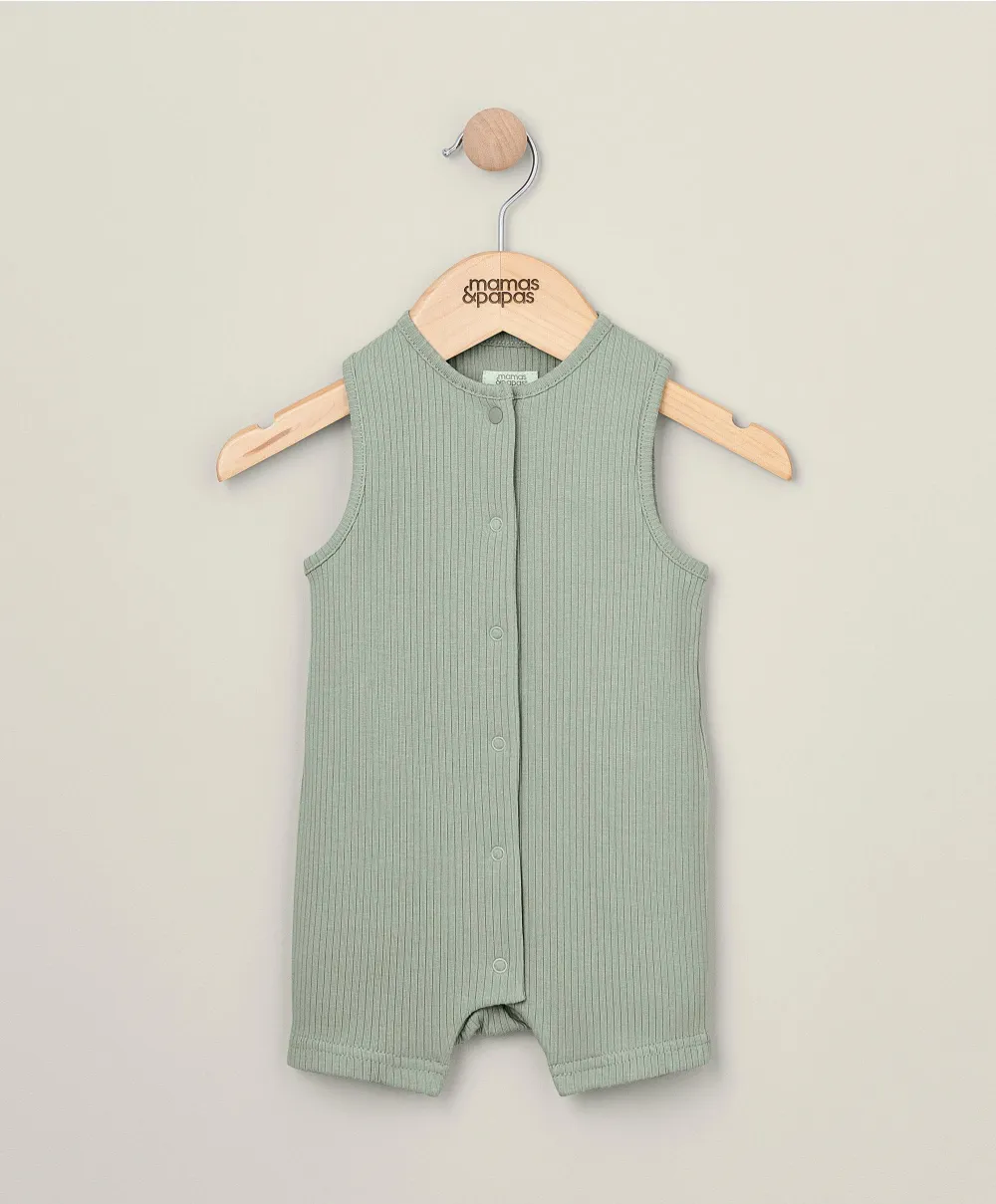 Organic Ribbed Sleeveless Romper - Sage Green