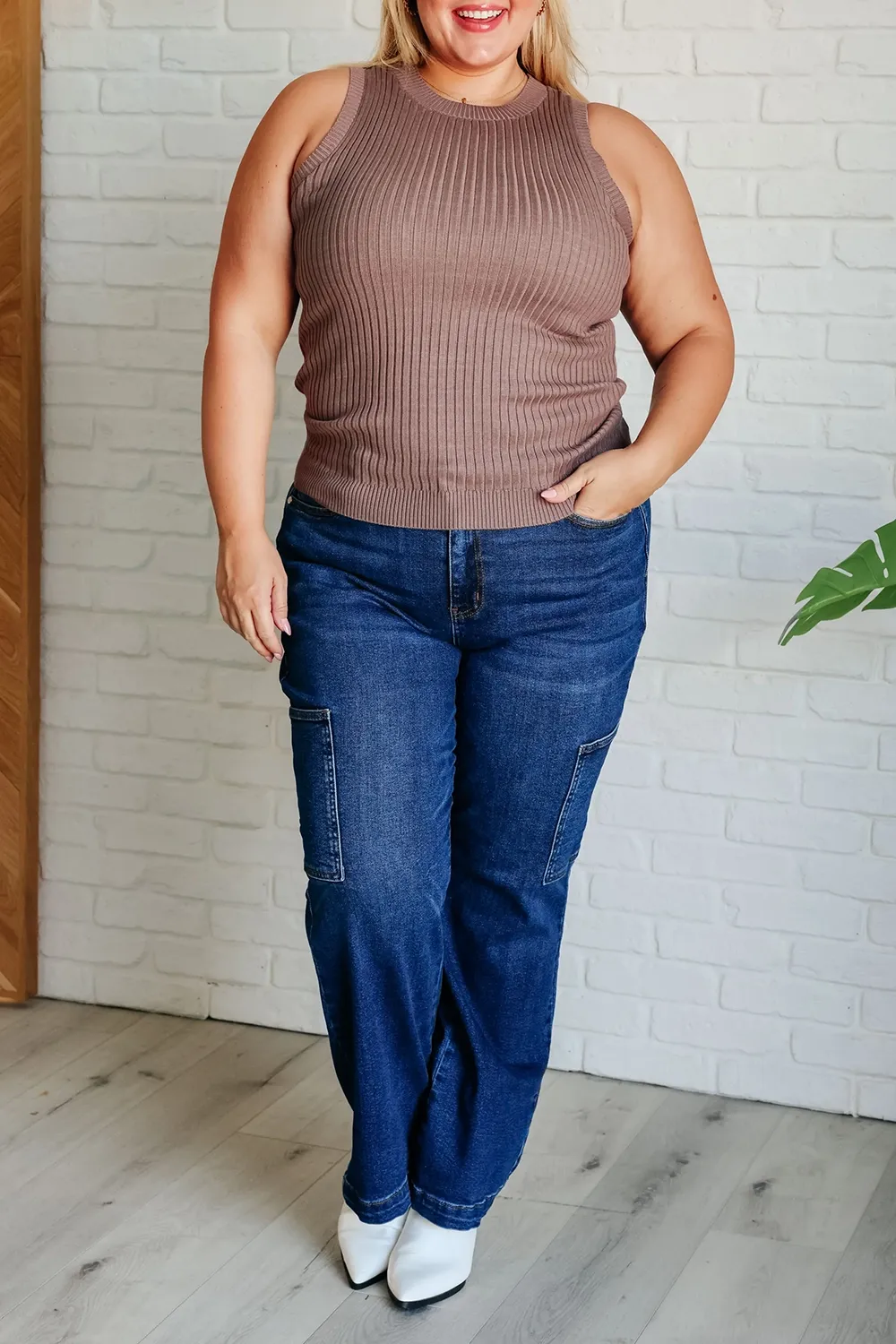 Comfortable Striped Texture Brown Knitted Top