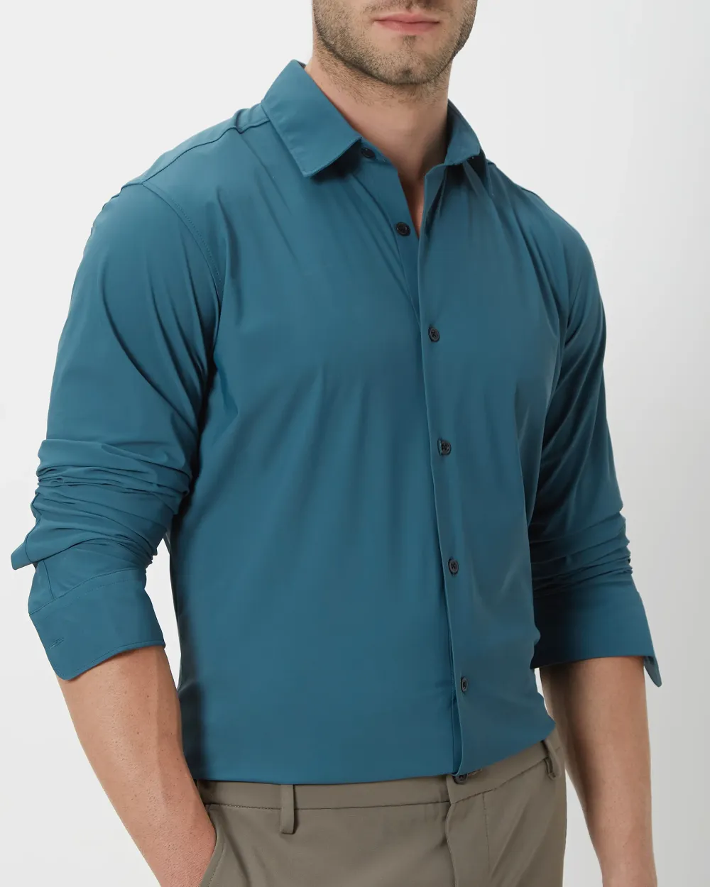 Simple And Comfortable Slim-Fit Breathable Green Shirt