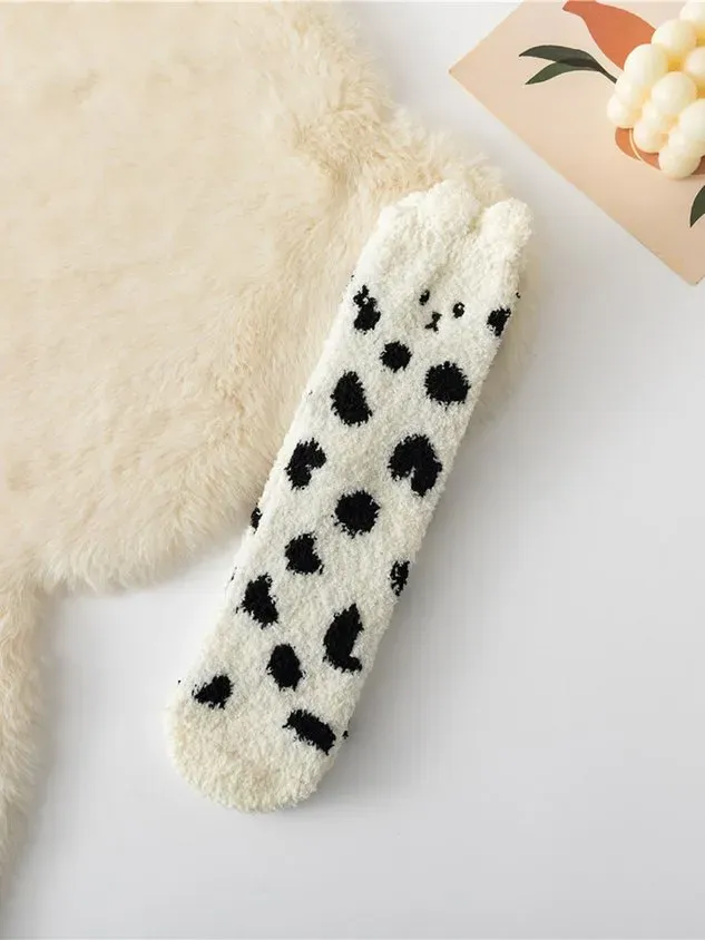 Cat Dog Pika Pet Cute Shape Thickened Warm Coral Fleece Floor Socks