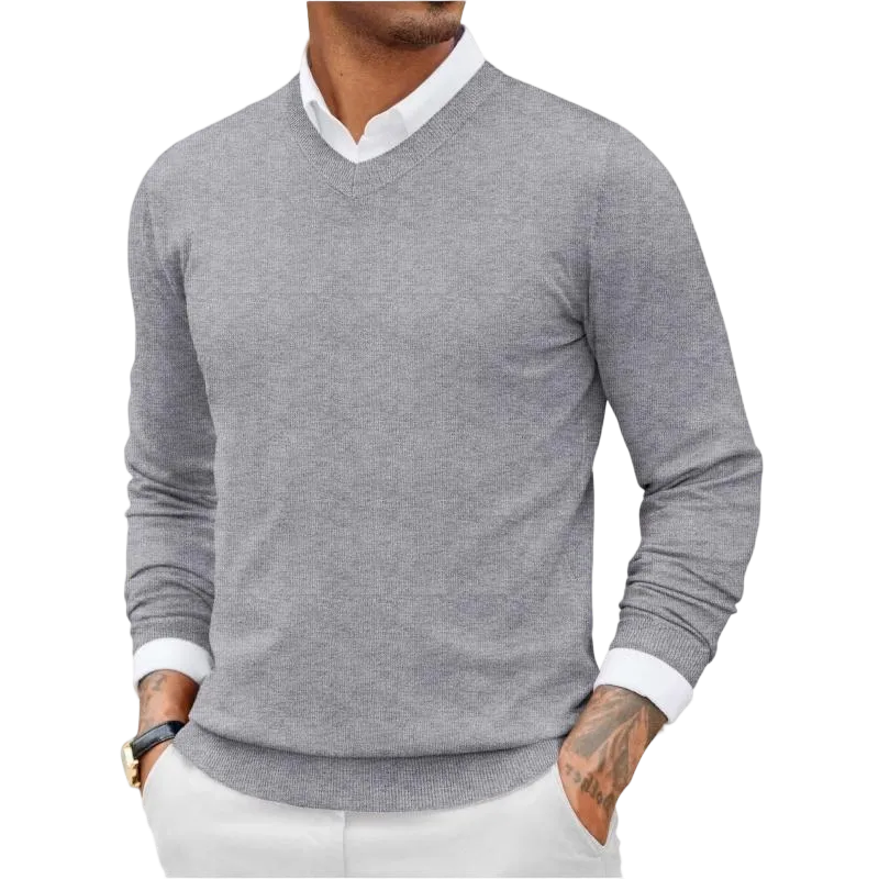 Men's Ribbed V-neck Casual Knit Sweater