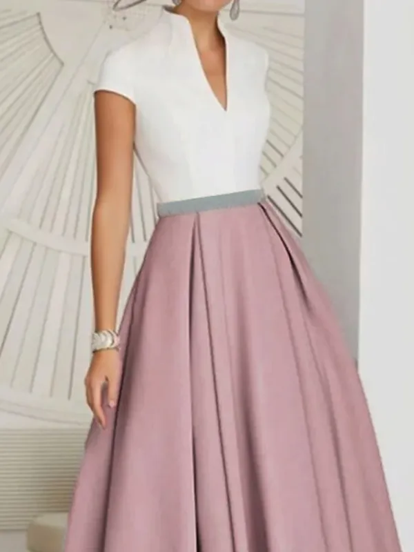 Women's Cocktail Party Dress Corset Dress Midi Dress White Short Sleeve Color Block Ruched Spring Summer V Neck 2023 S M L XL XXL 3XL