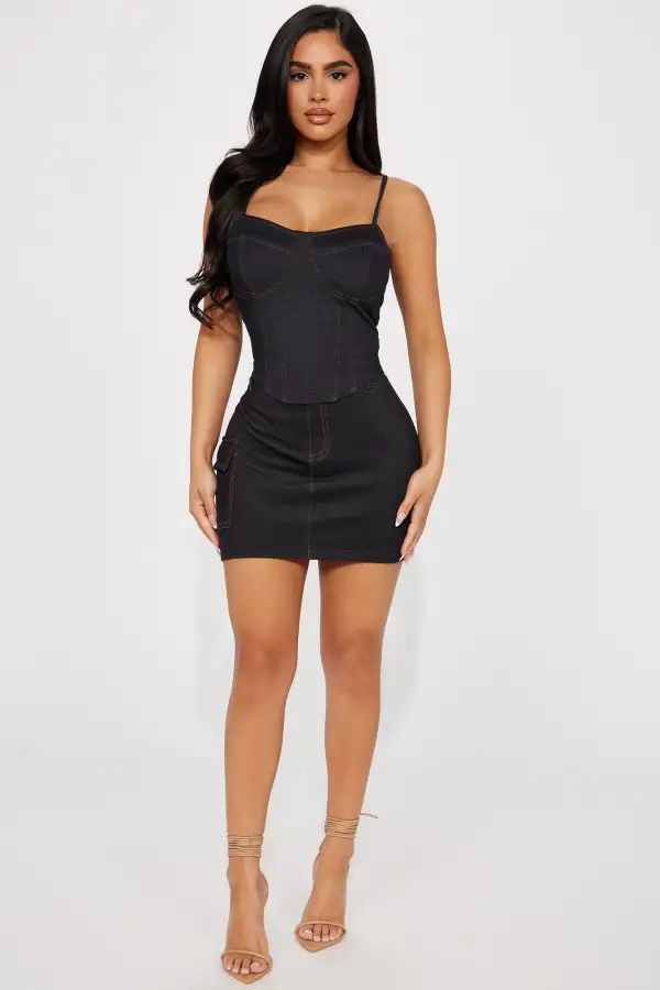 Claire Knit Denim Corset Top - Dark Denim