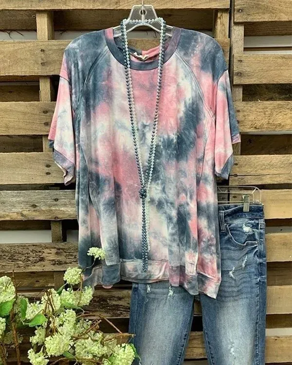 Tie Dye Round Neck Short Sleeve T-Shirt