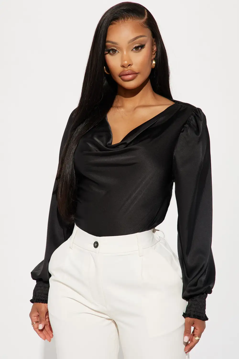 Carolina Satin Blouse Top - Black