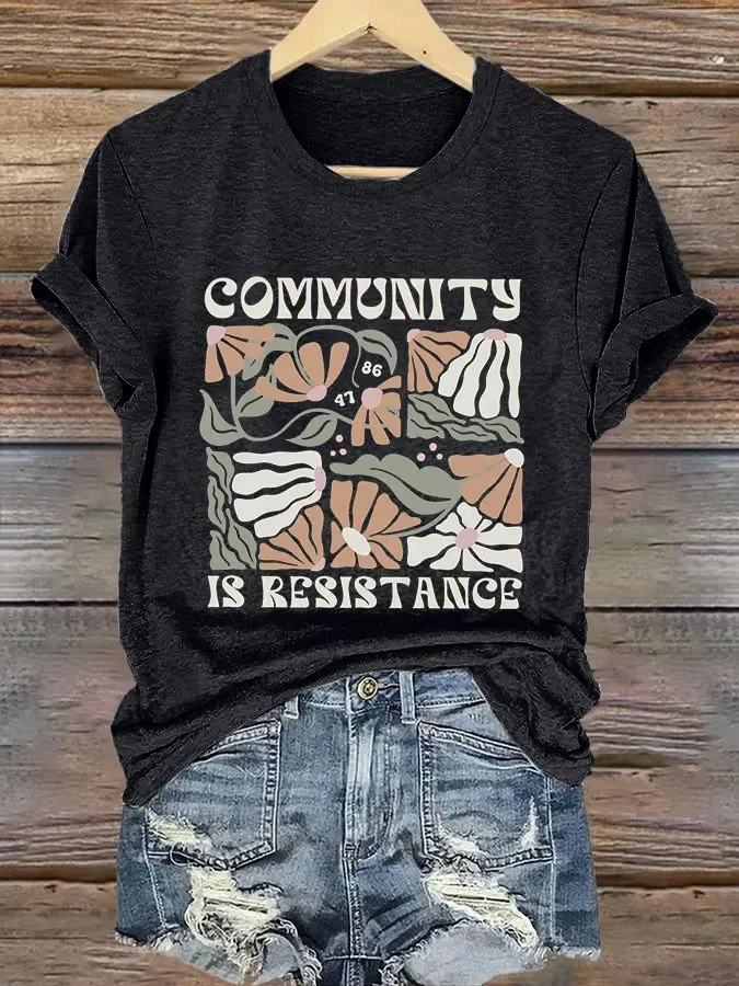 Women'S T-Shirt Retro 86 47 Community Is Resistance Print T-Shirt Round Neck Pure Cotton Short Sleeves