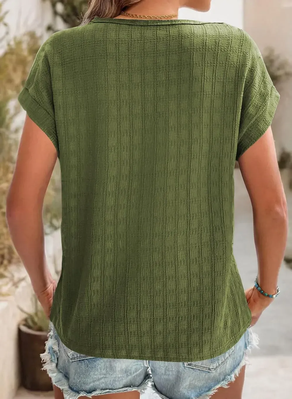 Dokotoo Tops for Women Trendy Summer Casual Cap Short Sleeve Basic Textured Solid Color Round Neck T Shirts Blouse