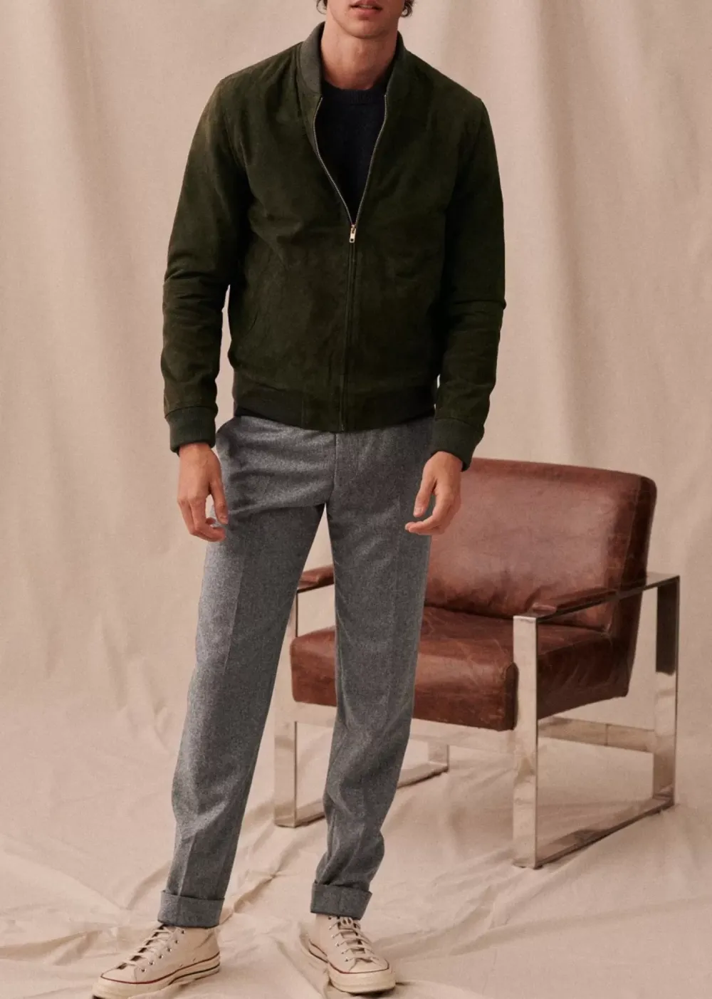 Suede Crew Neck Jackets