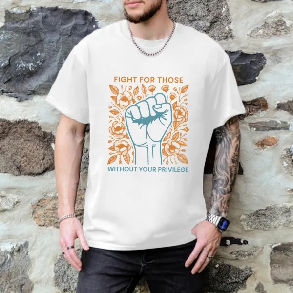 Men'S T-Shirts Fight For The Unprivileged, Letter Pattern Printed T-Shirts, Pure Cotton Round-Neck Tops