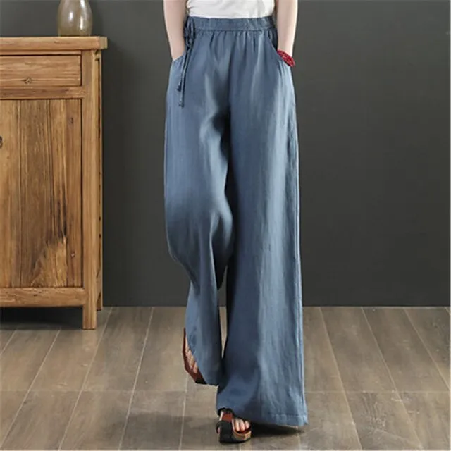 Women's Wide Leg Pants Trousers Baggy 100% Cotton Baggy Mid Waist Fashion Streetwear Office Work Black White S M Autumn / Fall Spring & Summer