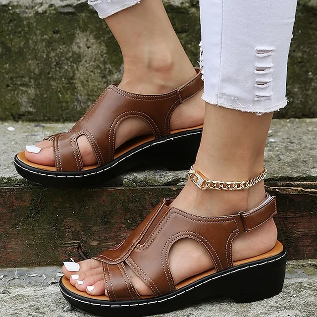 Women's Sandals Boho Bohemia Beach Wedge Sandals Gladiator Sandals Roman Sandals Outdoor Daily Beach Summer Buckle Wedge Heel Open Toe Casual Minimalism Walking Shoes PU Leather Faux Leather Magic