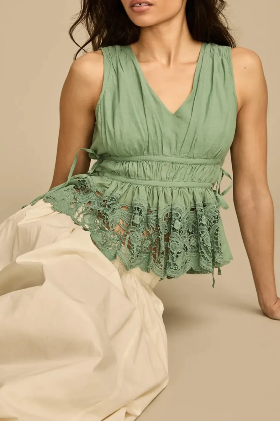 Granite Green Lace Ruched Tank Top