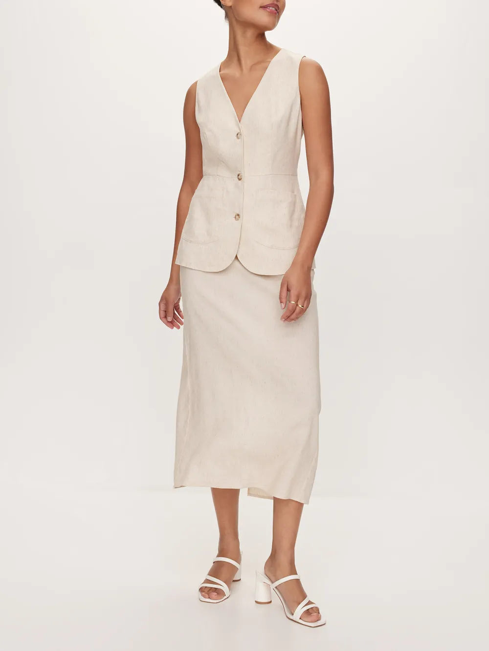 Linen Blend Long Vest