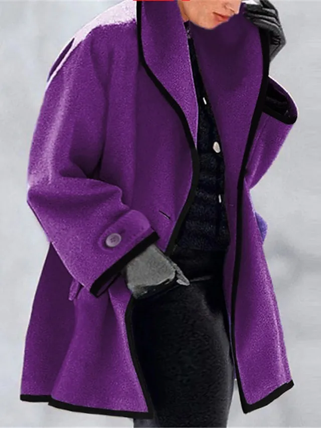 Women's Overcoat Winter Coat Long Pea Coat Ice Cream Lapel Trench Coat Fall Oversized Causal Outerwear Long Sleeve Rolled Collar Blue Purple Khaki L XL XXL 3XL 4XL