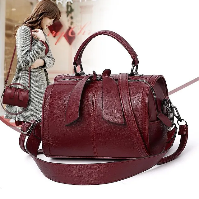 Women's Handbag Crossbody Bag Shoulder Bag PU Leather Office Daily Large Capacity Solid Color Black Yellow Wine