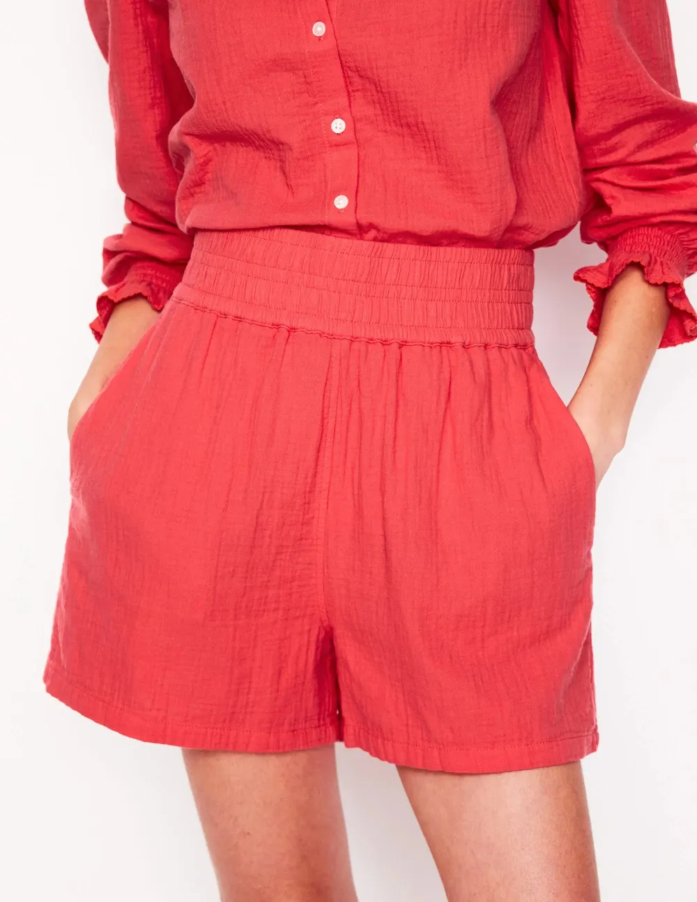 Smocked Double Cloth Shorts