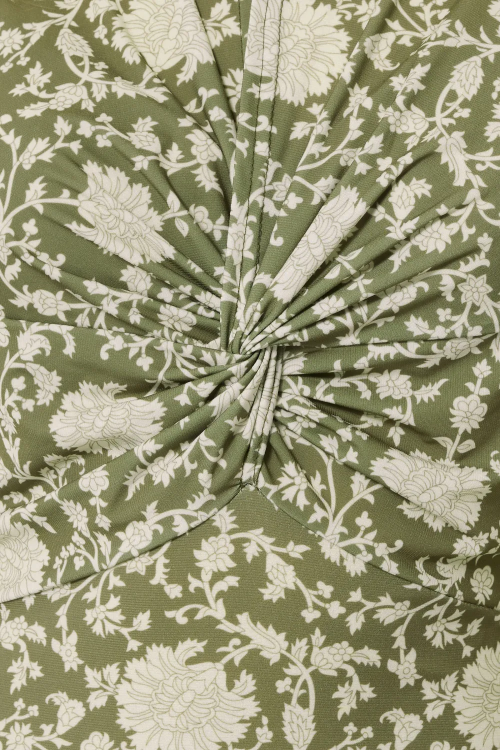 Scooped Neckline Green Floral Ruched Maxi Dress