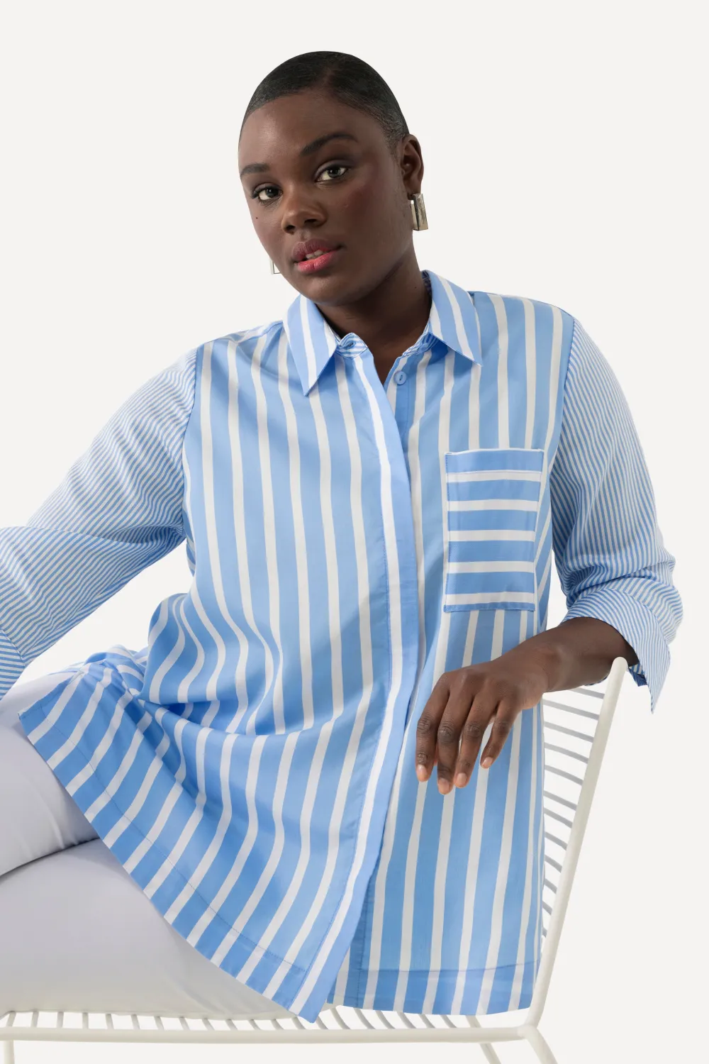 Hemdbluse, Lyocell-Mix, A-Linie, Hemdkragen, 3/4-Arm